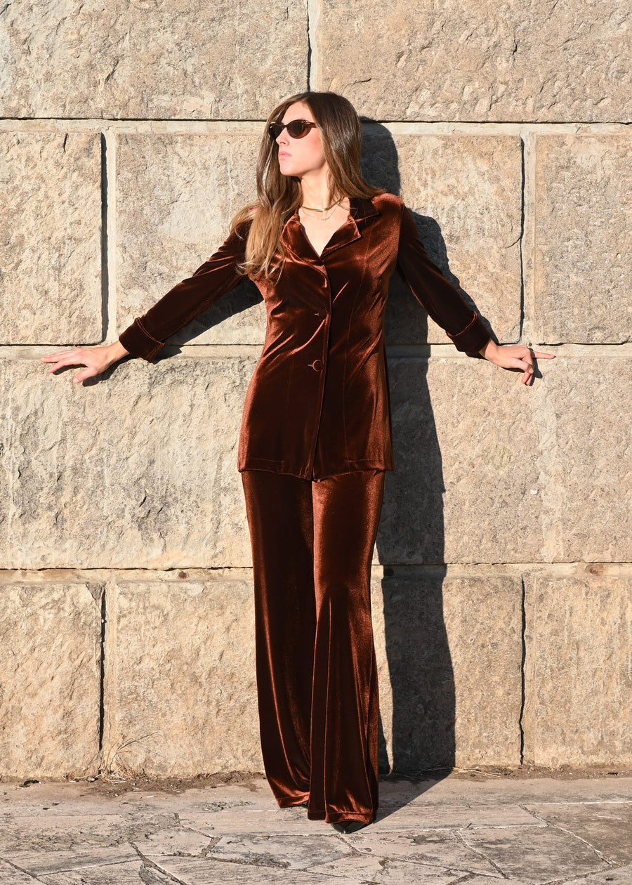 Tailleur in velluto bronzo